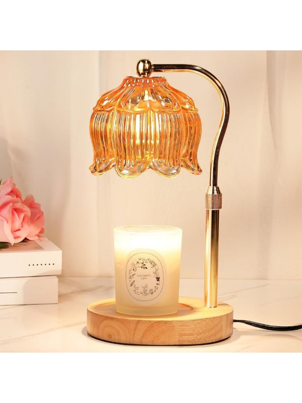 Dimmable Flower Candle Warmer Lamp with Timer - Perfect Gift for Women & Home